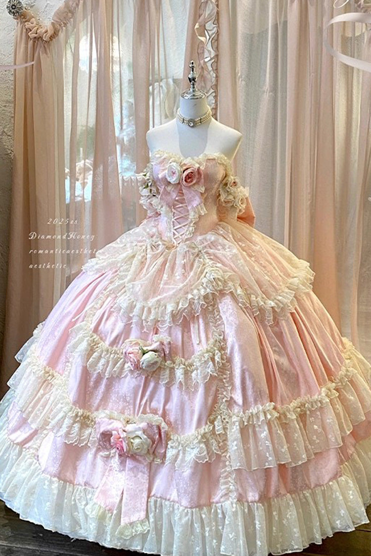Pink [Love and Roses] Ruffle Hanayome Bowknot Lace Sweet Princess Lolita Jsk Dress