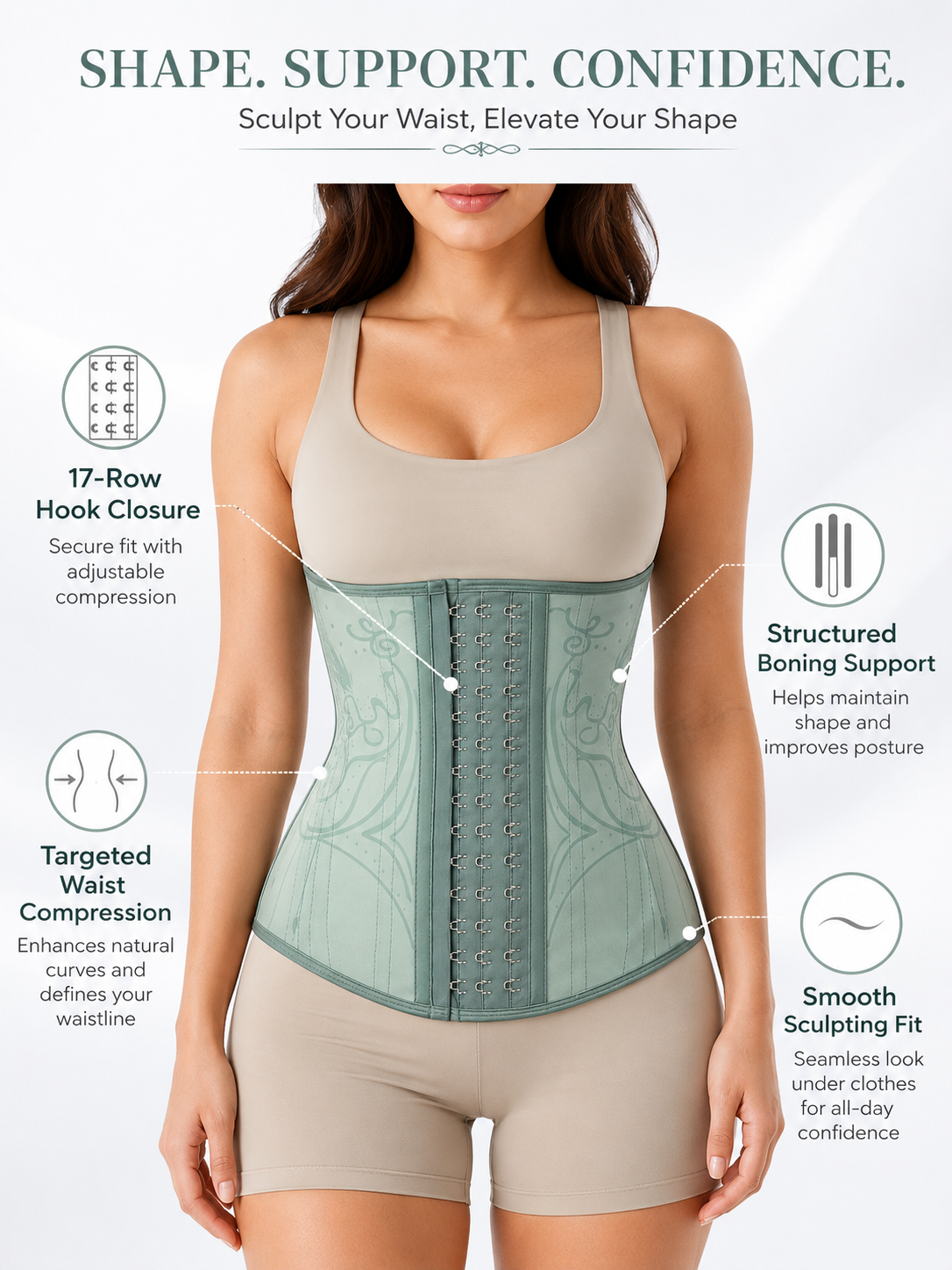 Mint Green Adjustable Hook-and-Eye Waist Trainer Corset
