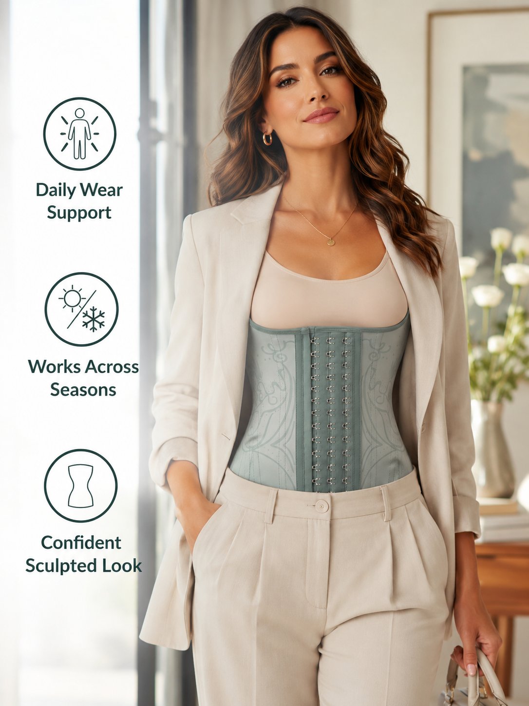 Mint Green Adjustable Hook-and-Eye Waist Trainer Corset