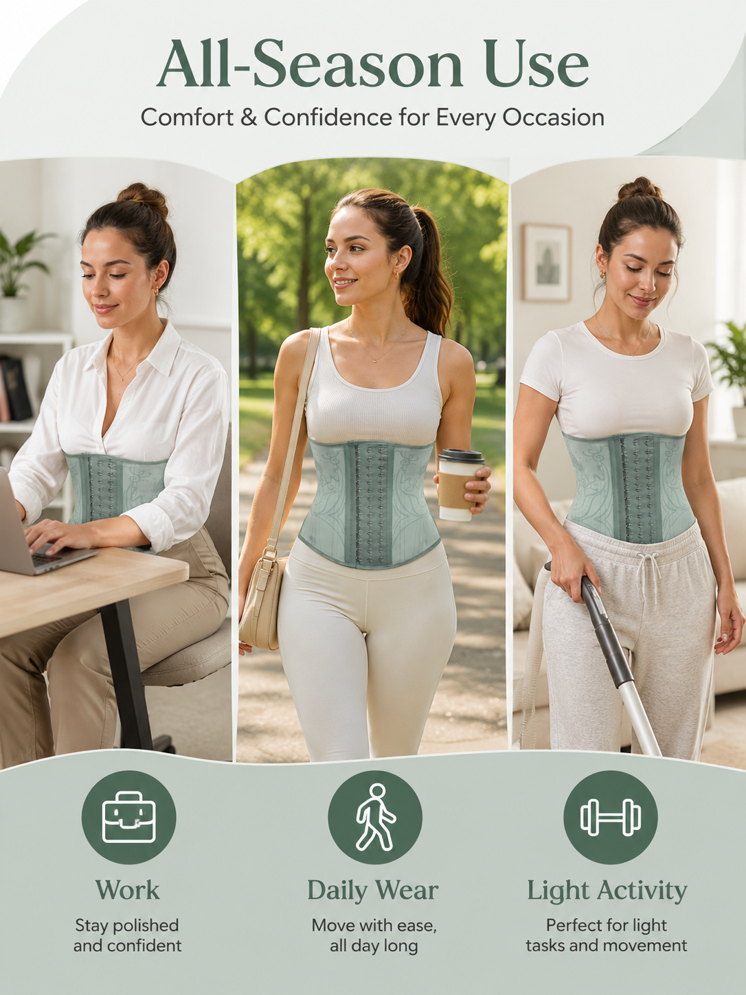 Mint Green Adjustable Hook-and-Eye Waist Trainer Corset