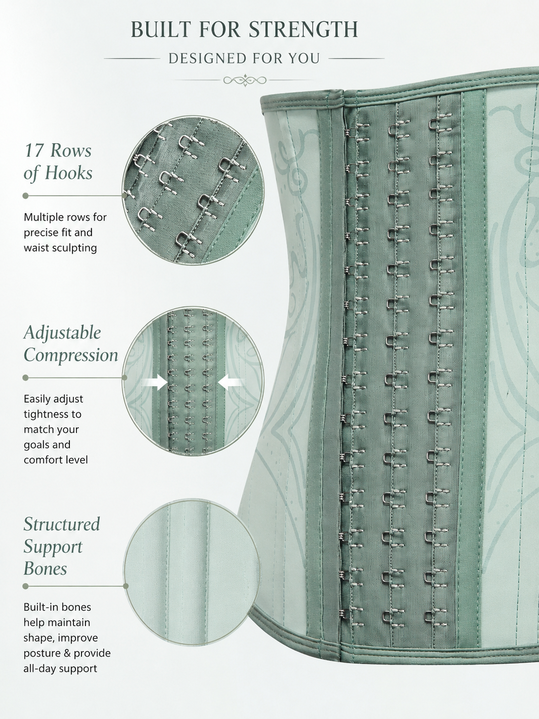 Mint Green Adjustable Hook-and-Eye Waist Trainer Corset