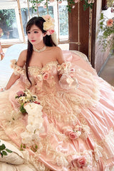 Pink [Love and Roses] Ruffle Hanayome Bowknot Lace Sweet Princess Lolita Jsk Dress