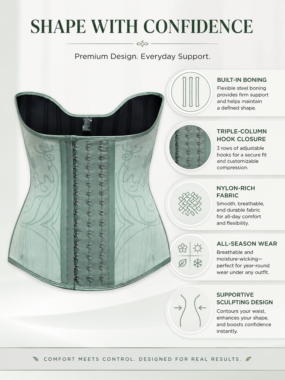 Mint Green Adjustable Hook-and-Eye Waist Trainer Corset