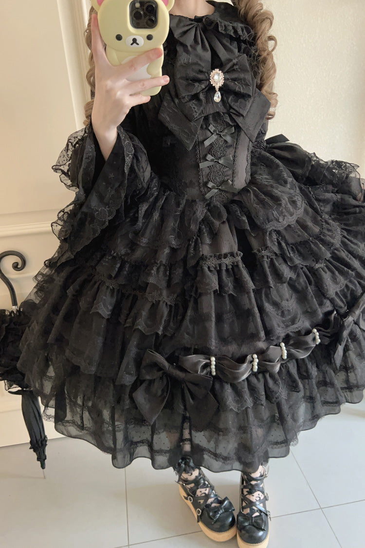 Black [Dream Prologue] Doll Multi-Layered Bowknot Lace Gothic Princess Lolita Dress