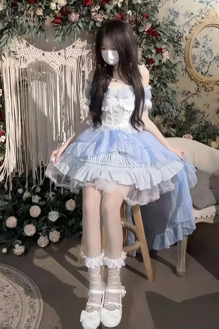White Sleeveless Multi-layer Ruffle Bowknot Sweet Lolita Jsk Dress