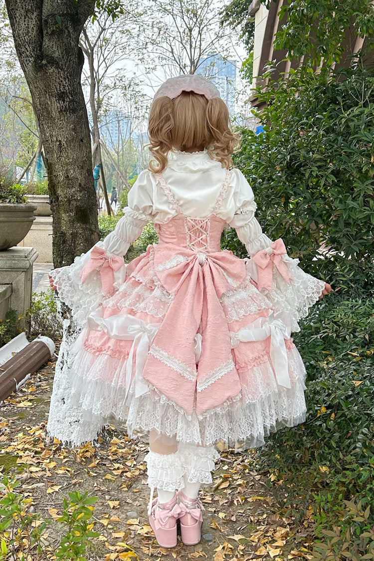 Pink Sleeveless Multi-Layered Ruffle Bowknot Lace Sweet Plus Size Lolita Jsk Dress