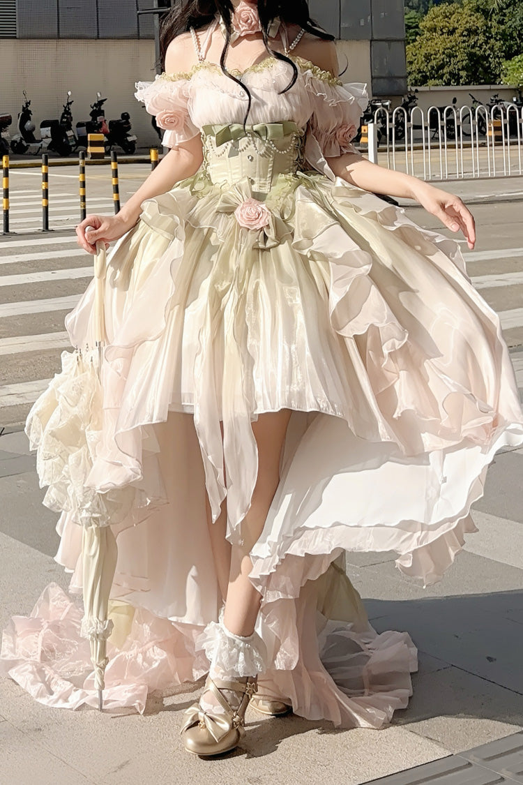 Light Pink/Green Bowknot Irregular Sweet Princess Lolita Jsk Dress