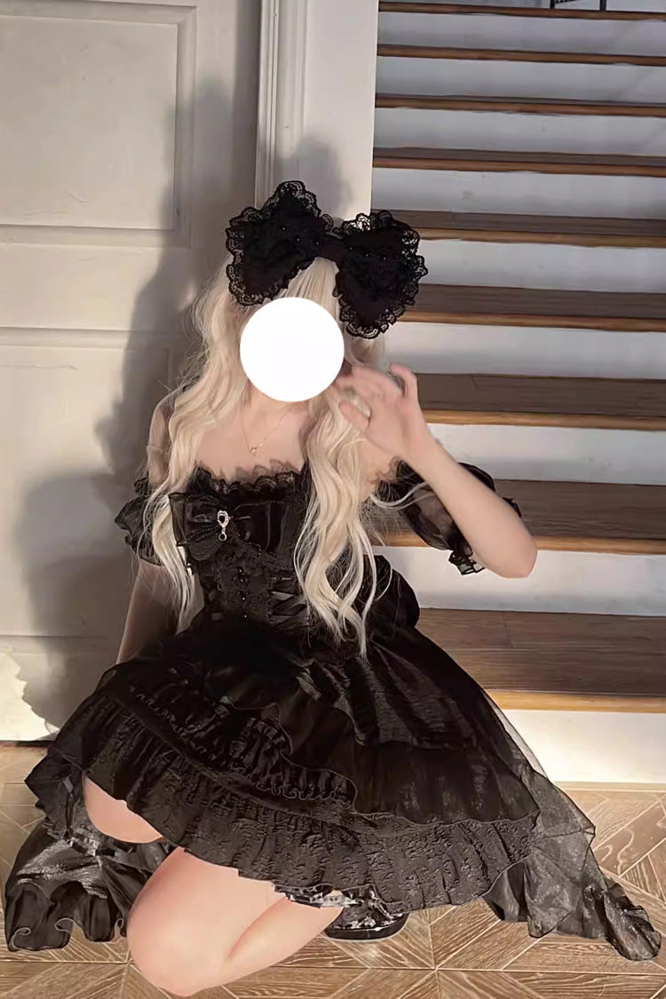Black Sleeveless Multi-layer Ruffle Bowknot Gothic Lolita Jsk Dress