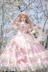 Pink [Love and Roses] Ruffle Hanayome Bowknot Lace Sweet Princess Lolita Jsk Dress