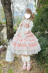 Pink Sleeveless Multi-Layered Ruffle Bowknot Lace Sweet Plus Size Lolita Jsk Dress