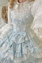 Blue Multi-Layered Ruffle Bowknot Stitching Lace Sweet Lolita Jsk Dress