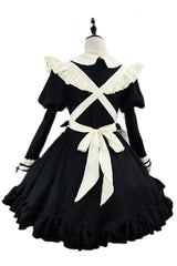 Black/White Maid Long Sleeves Ruffle Bowknot Sweet Plus Size Lolita Dress Full Set