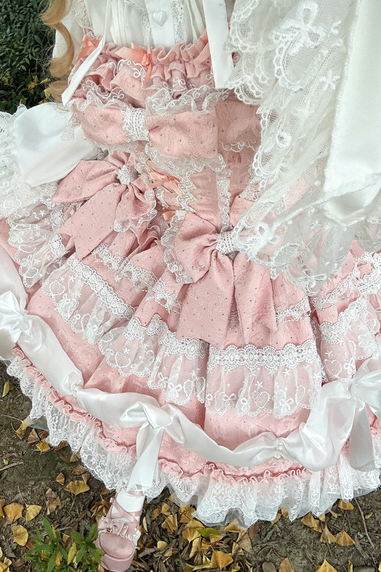 Pink Sleeveless Multi-Layered Ruffle Bowknot Lace Sweet Plus Size Lolita Jsk Dress