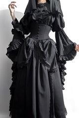 Black [Sleepwalking] Long Hime Sleeves Stitching Lace Plus Size Gothic Elegant Lolita Skirt Set