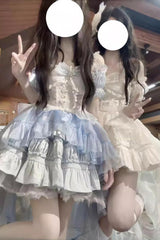 White Sleeveless Multi-layer Ruffle Bowknot Sweet Lolita Jsk Dress