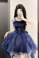 Blue Cardigan Sweet Elegant Princess Lolita Jsk Dress Set
