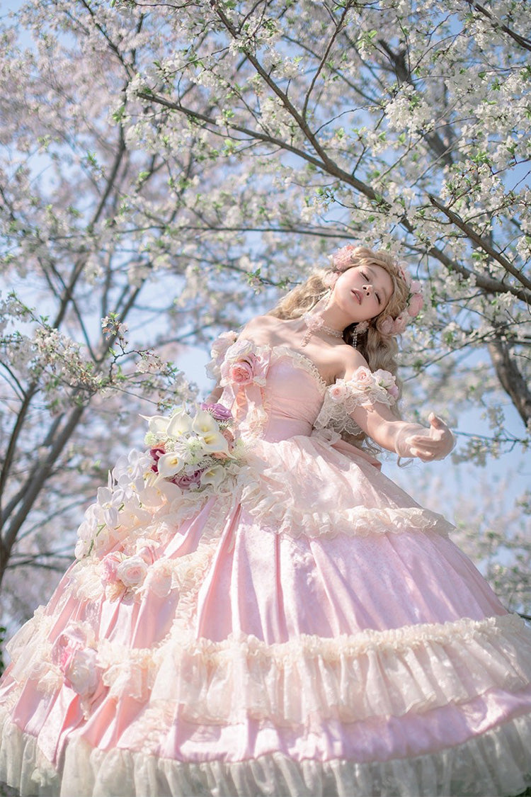 Pink [Love and Roses] Ruffle Hanayome Bowknot Lace Sweet Princess Lolita Jsk Dress