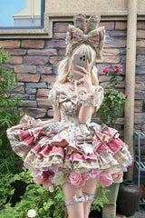 [Ribbon Dance] Multi-Layered Ruffle Bowknot Lace-Up Sweet Princess Lolita Dress 3 Colors