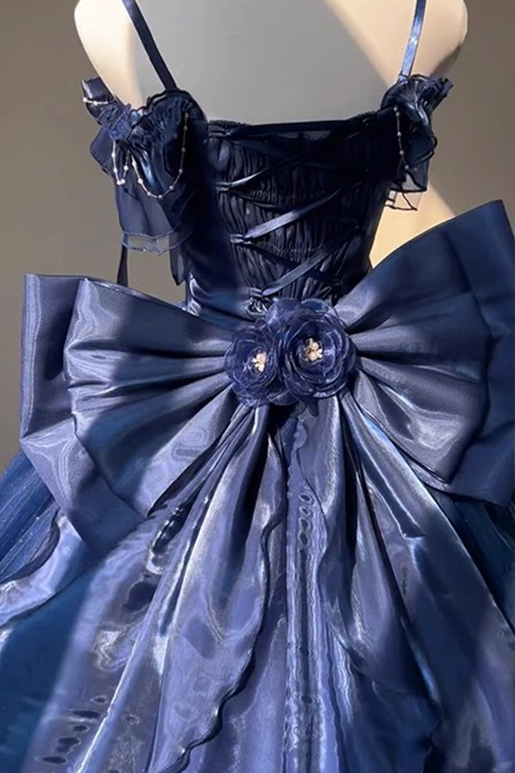Blue [Bright Stars] Off Shoulder Ruffle Bowknot Asymmetric Sweet Elegant Princess Lolita Dress