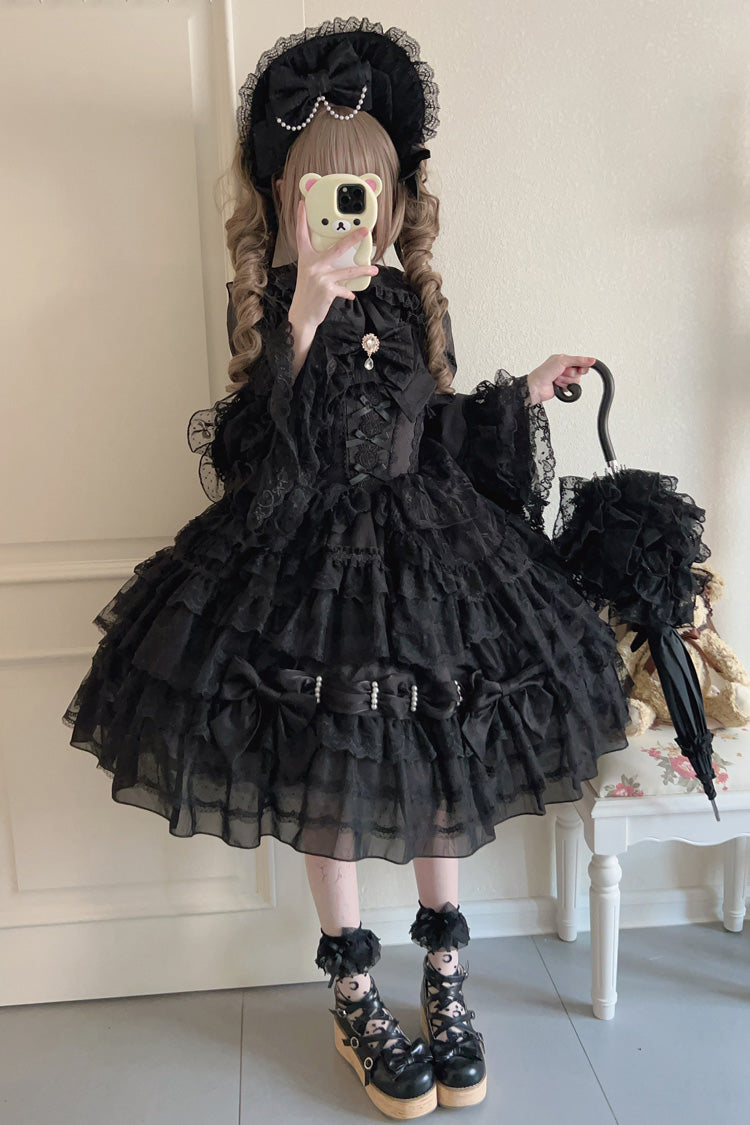 Black [Dream Prologue] Doll Multi-Layered Bowknot Lace Gothic Princess Lolita Dress