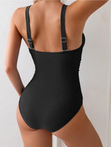Active Deep V Wide Strap Ruched Trim Moderate One Piece Swimsuit