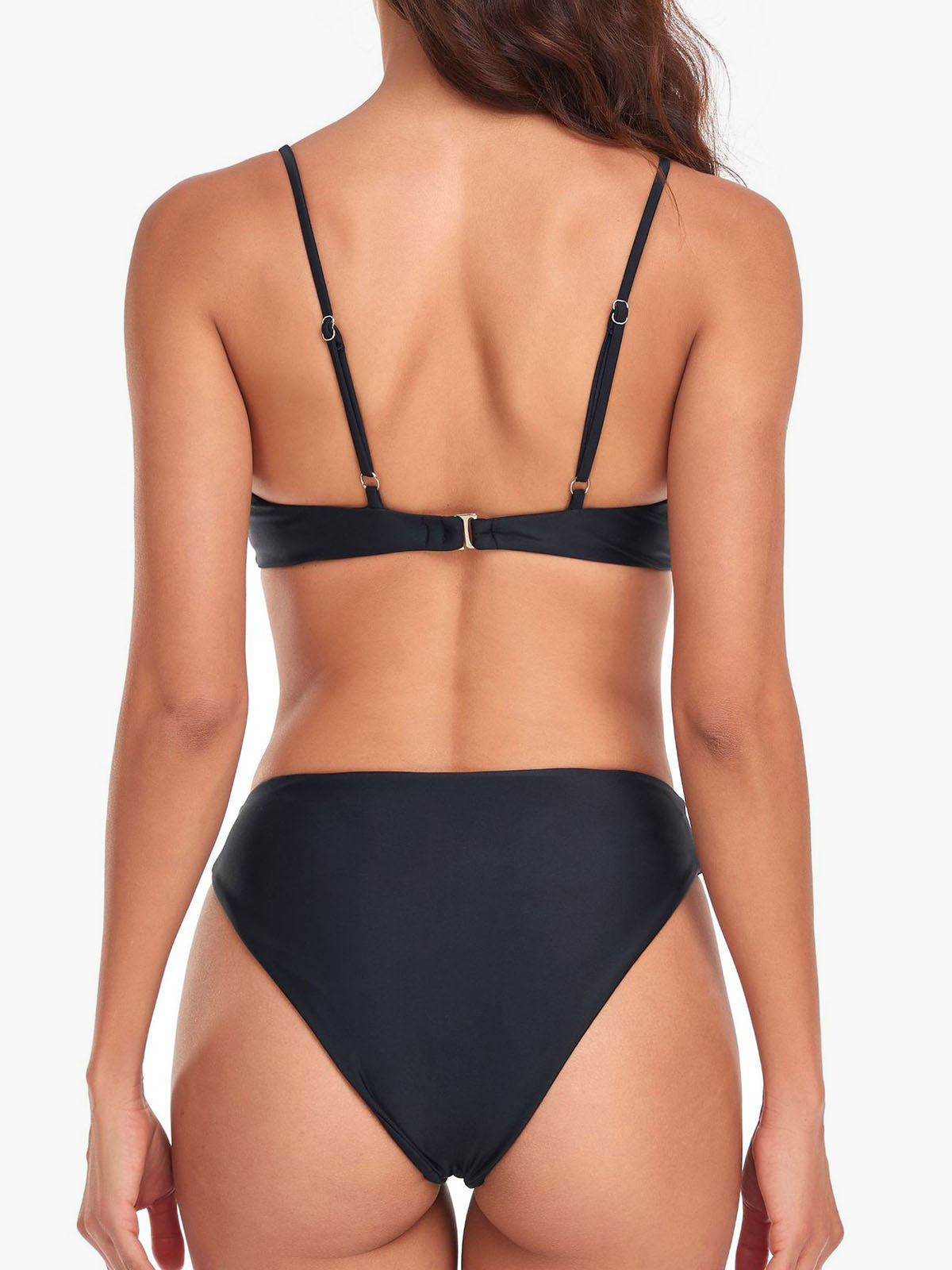 Active Solid Color High Waist Moderate Knotted Front Two Piece Bikini Set
