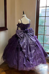 Purple [Bright Stars] Off Shoulder Ruffle Bowknot Asymmetric Sweet Elegant Princess Lolita Dress
