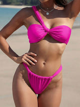 Asymmetrical One Shoulder Ruched High Cut Two Piece Bikini Set