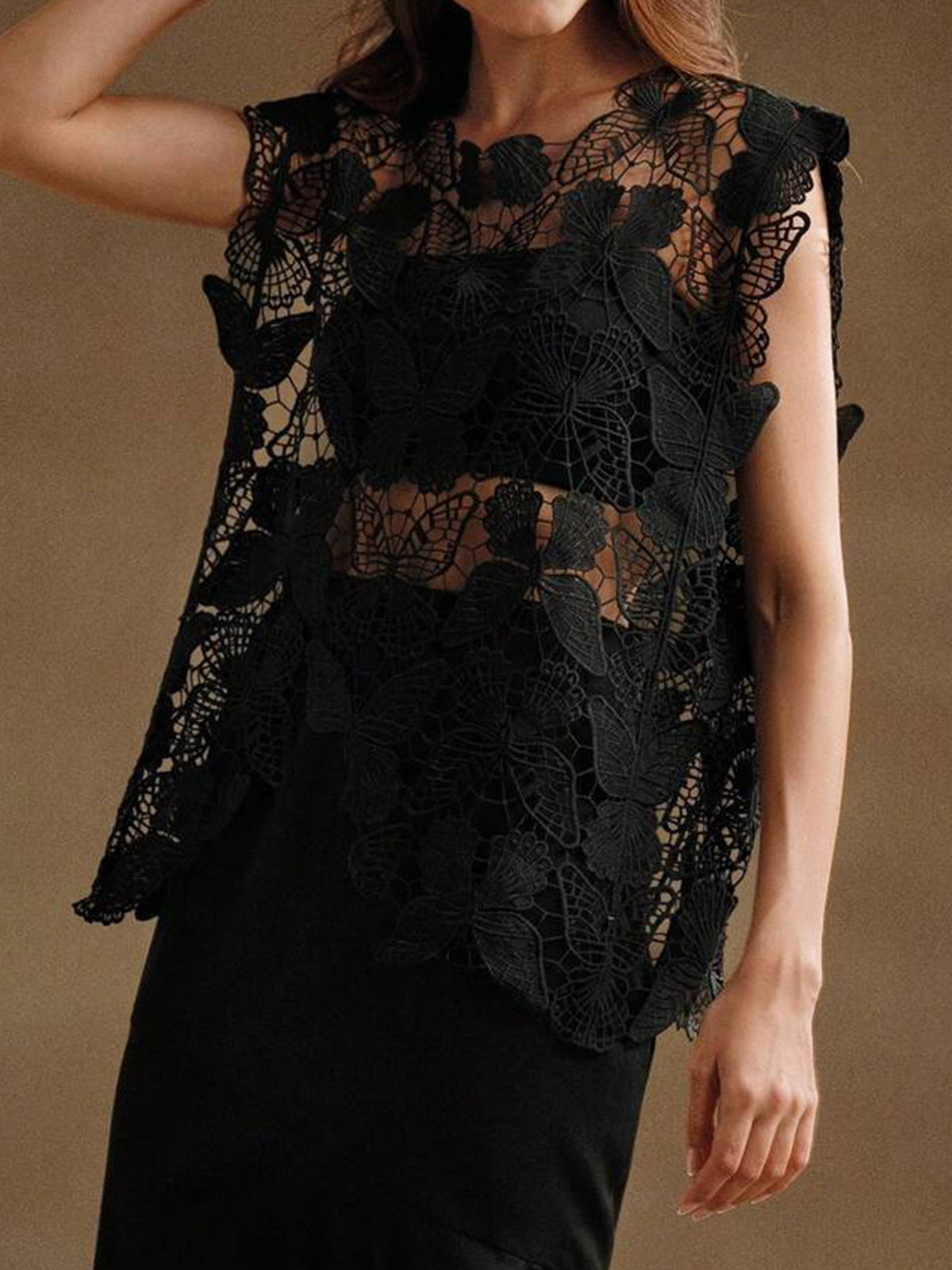 Asymmetrical Sleeveless Beach Butterfly Crochet Knit Cover Up
