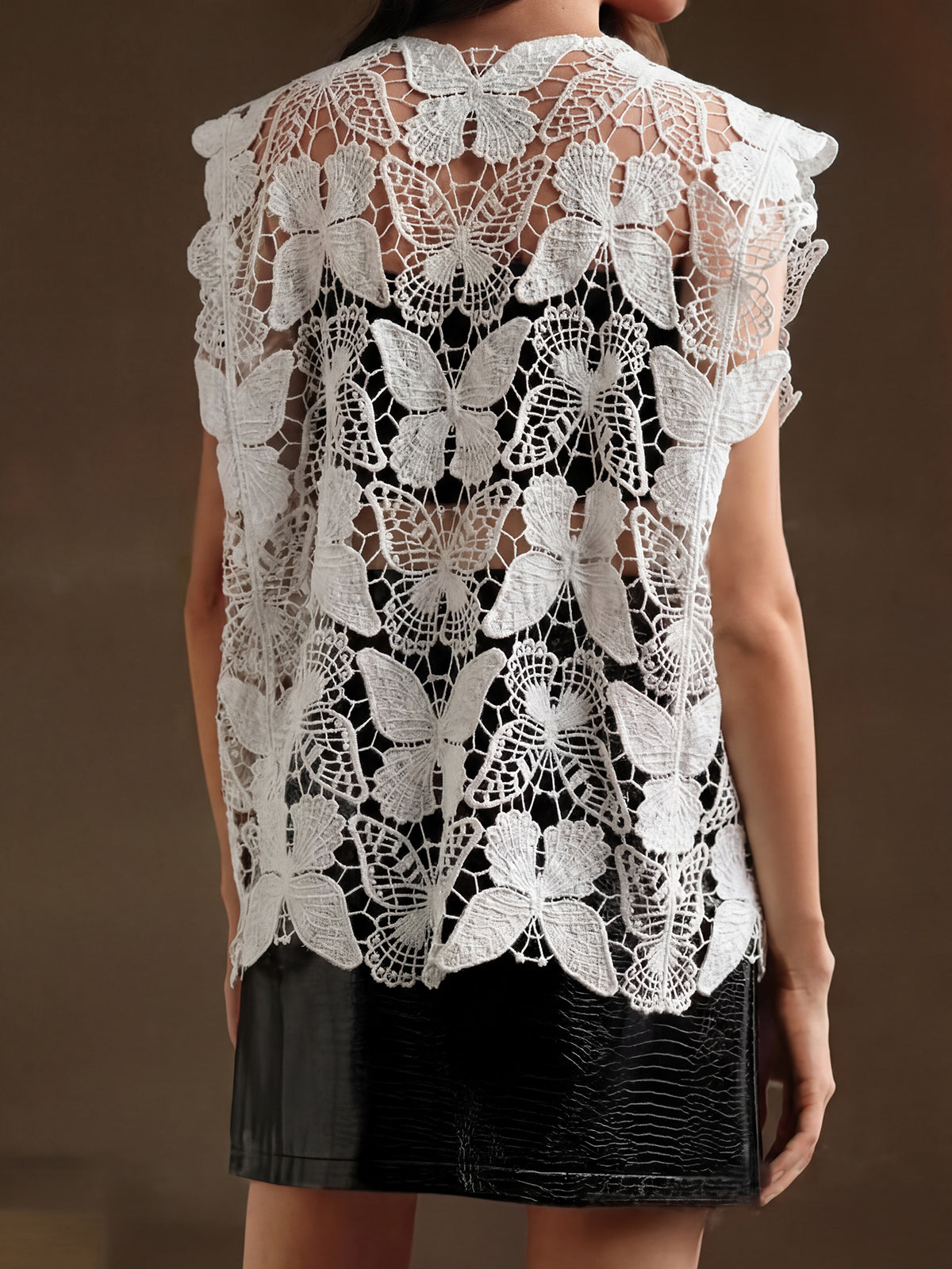 Asymmetrical Sleeveless Beach Butterfly Crochet Knit Cover Up