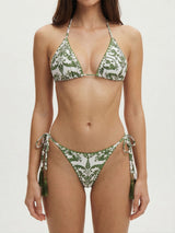 Baroque Print Tie Side Crochet Trim Triangle Two Piece Bikini Set
