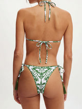 Baroque Print Tie Side Crochet Trim Triangle Two Piece Bikini Set