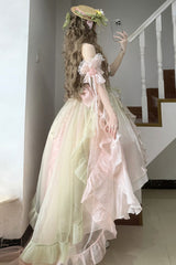 Light Pink/Green Bowknot Irregular Sweet Princess Lolita Jsk Dress