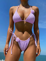 Bloom Rosette Tie Side Cheeky Shirred Triangle Two Piece Bikini Set