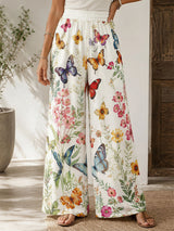 Boho Butterfly Floral Print High Waist Wide Leg Resort Palazzo Pants