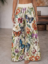 Boho Butterfly Floral Print High Waist Wide Leg Resort Palazzo Pants