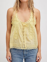 Boho Chic Ruffled Tie Front Button Up Resort Lace Trim Crop Tank Top