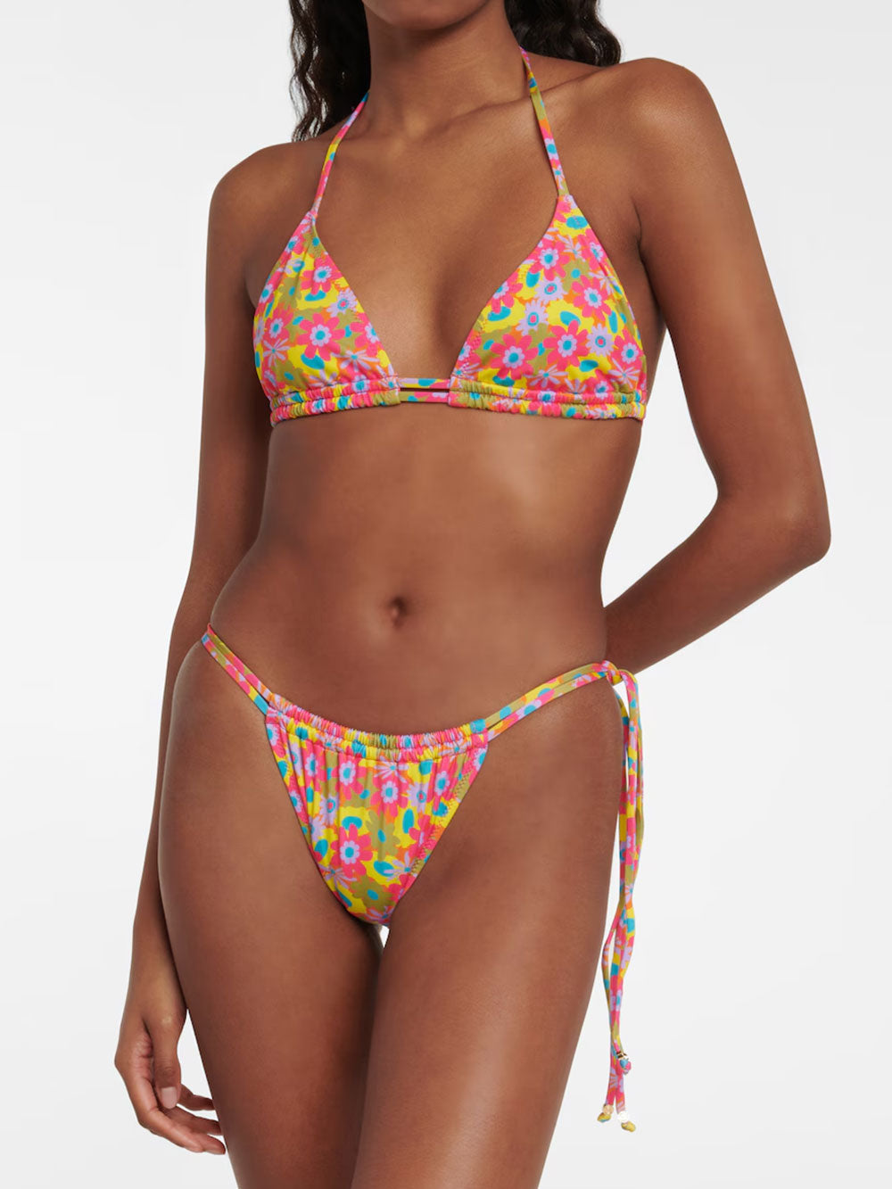 Boho Floral Strappy Scrunch Cheeky Triangle Two Piece Bikini Set
