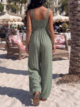 Boho Laced Empire Waist Sleeveless Pocket Resort Balloon Leg Jumpsuit