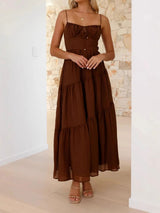 Boho Tie Neck Smocked Back Resort Crochet Trim Tiered Midi Sundress