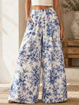 Breezy High Waist Wide Leg Tropical Print Resort Palazzo Pants