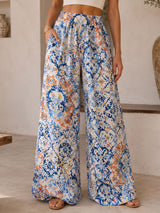 Breezy High Waist Wide Leg Tropical Print Resort Palazzo Pants
