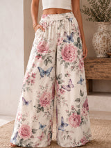 Breezy High Waist Wide Leg Tropical Print Resort Palazzo Pants