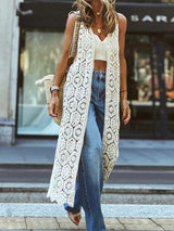 Breezy Open Front Sleeveless Crochet Knit Cover Up Jacket