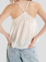Breezy V Neck Floral Lace Panel Spaghetti Strap Resort Cami Tank Top