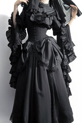Black [Sleepwalking] Long Hime Sleeves Stitching Lace Plus Size Gothic Elegant Lolita Skirt Set