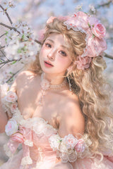 Pink [Love and Roses] Ruffle Hanayome Bowknot Lace Sweet Princess Lolita Jsk Dress