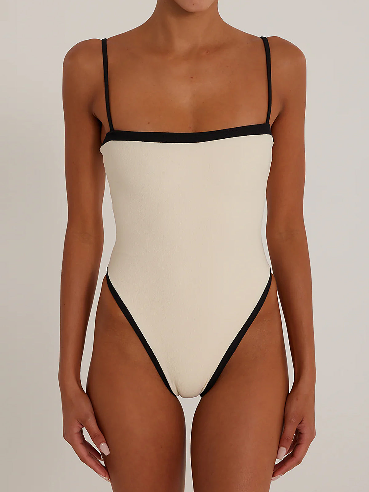 Chic Color Block High Cut Cheeky Square Neck One Piece Swimsuit