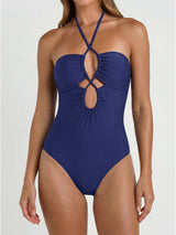 Chic Cutout Front Ruched Criss Cross Halter One Piece Swimsuit
