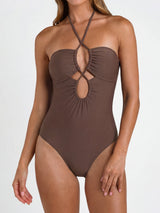 Chic Cutout Front Ruched Criss Cross Halter One Piece Swimsuit